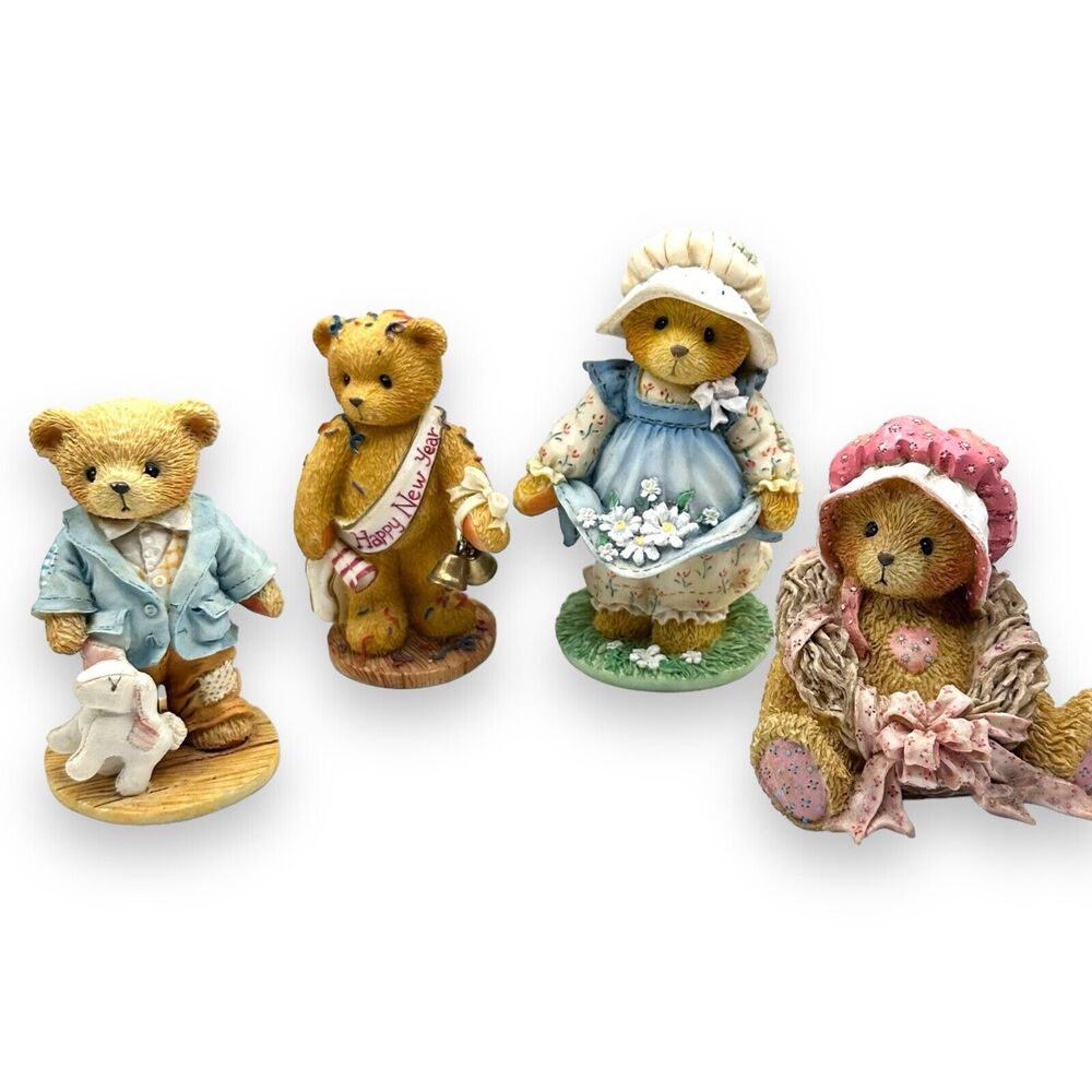 X4 Vintage Cherished Teddies Teddy Bear Figurines 1990s Cottage Baby Decor